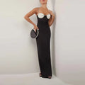 Black Red Color Women Sleeveless Sexy Strap Square Collar Bodycon Long Bandage Dress Nightclub Party Fashion Cocktail Dress