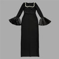 Black Color Women Long Sleeve Sexy Sqaure Collar Shinning Crystal Bodycon Long Bandage Dress Celebrate Evening Party Outfit black