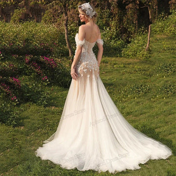 Wunderschöne Brautkleider elegantes Brautkleid hübsche Luxusschantel Meerjungfrau Spitzen Applikationen vor dem Schulter Vestidos de Novia