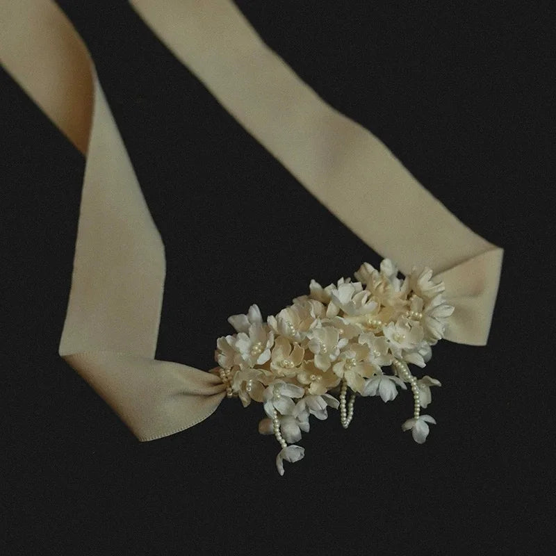 Flower Headband Headpiece Pearl Floral Hairband For Brides Women Headwear Headdress Bridal Jewelry Wedding Hair Accessories a