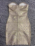 Black Silver Gold Foil Women Sexy Strapless Crystal Bodycon Mini Dress Rayon Bandage Fashion Nightclub Party Celebrate Dress