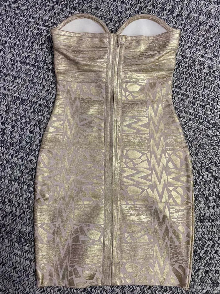 Black Silver Gold Foil Women Sexy Strapless Crystal Bodycon Mini Dress Rayon Bandage Fashion Nightclub Party Celebrate Dress