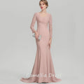 Elegant Customized A Line Chiffon Mother of Bride Dresses Mermaid Long Sleeve Formal Evening Gowns Lace Bridal Party Dress
