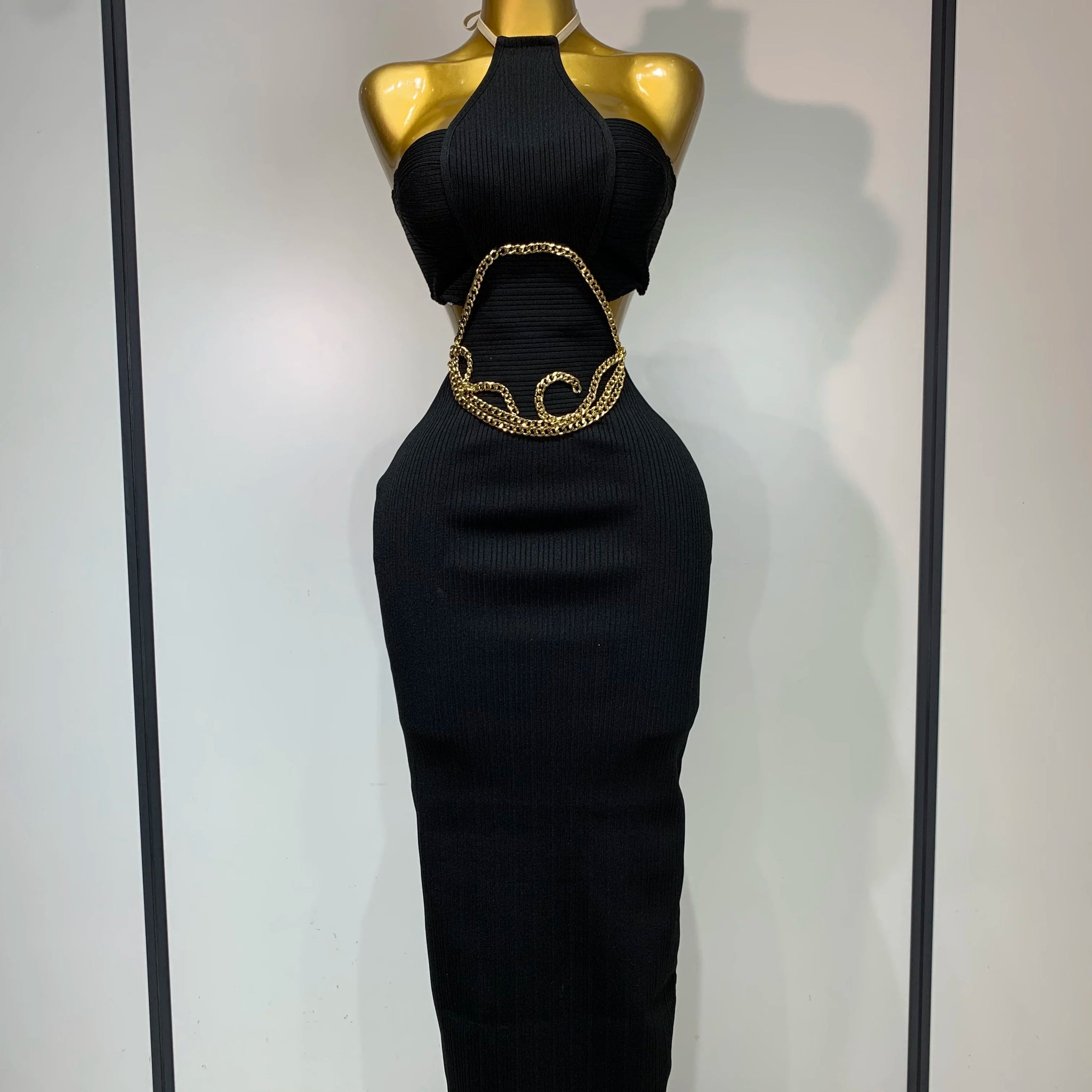 Women Sleeveless Sexy Halter Hollow Out Black Bodycon Long Bandage Dress 2025 Celebrity Elegant Party Luxury Birthday Club Dress black