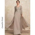 Simple V-Neck Mother Of The Bride Dress A Line Formal Dresses Chiffon Lace With Sequins Vestidos Mae Da Noiva Casamentos As Picture