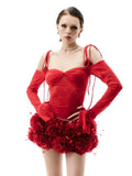 New Summer Women Sexy Lace Off the Shoulder Full Florlas Bodycon Mini Dress Nightclub Party Celebrate Bar Singer Wear Red