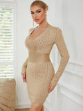 2022 Winter Women Long Sleeve Sexy V-Neck Bodycon Mini Dress Rayon Bandage Fashion Elegant Evening Party Outfit