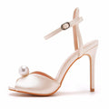 Star style Fashion Satin Pearls Peep toe Women Sandals Sexy Ankle Strap Stiletto High heels Gladiator Sandals Summer Party Shoes Champagne