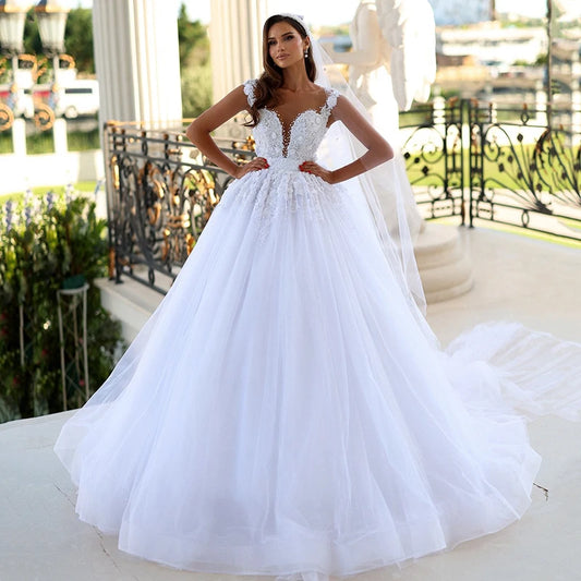 Princess Long Wedding Dresses White Sweetheart A-Line Bridal Dress Elegant Lace Appliques Wedding Gowns Custom Made