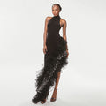 Women Sexy Off the Shoulder Shinning Ruffles Bodycon Bandage Long Dress Celebrate Fashion Evening Party Outfit black