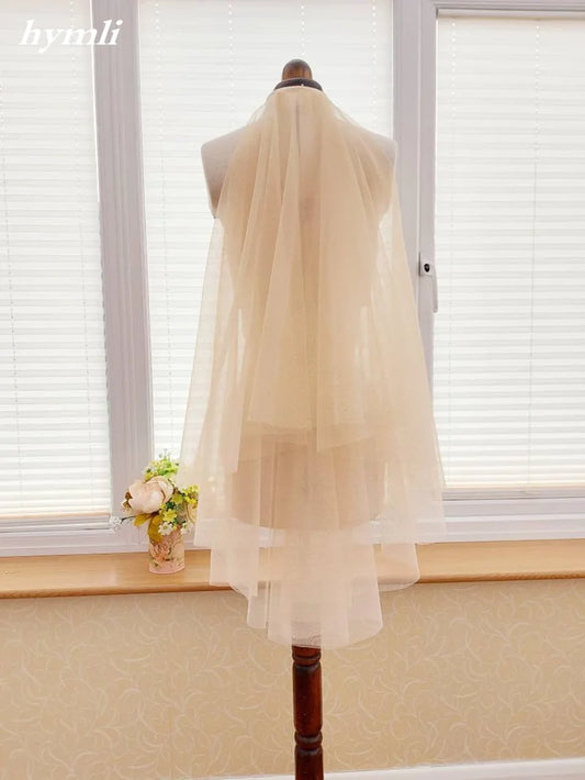 2 Tier Bridal Veil Cut Edge Champagne Wedding Veil Champagne 100cm