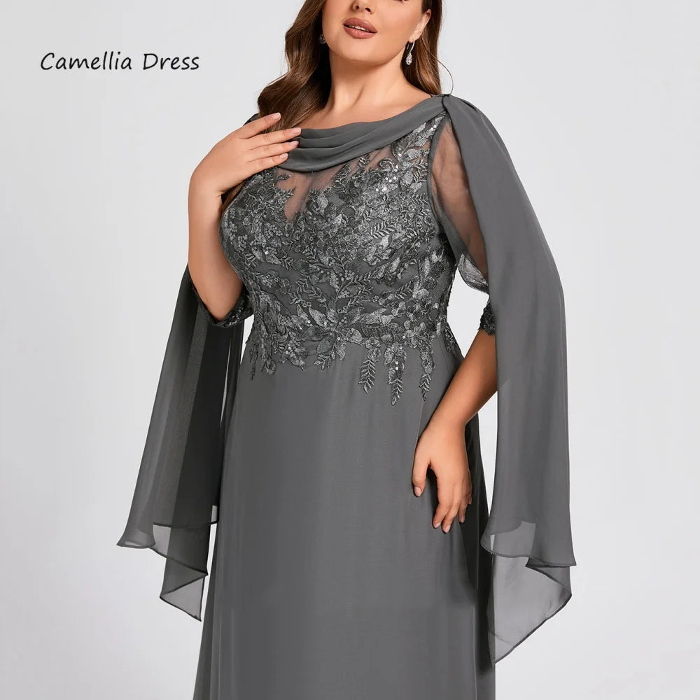 Customized Elegant Chiffon Vintage Dress Formal Occasion Half Sleeves Lace A Line Wedding Party Gowns Mother Dresses For Bride