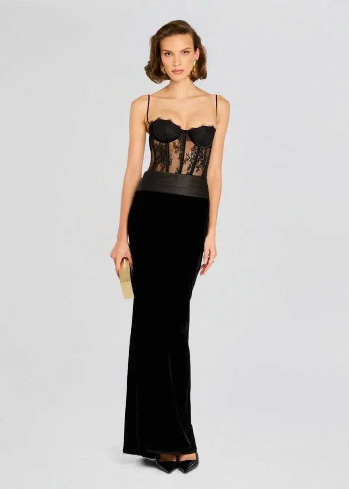 Black Color Women Sleeveless Sexy Strap Lace Bodycon Long Dress Valentine's Day Celebrate Birthday Vacation Outfit Vestido black