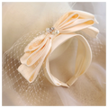 Vintage Bridal Headbands Wedding Party Fascinator Veil Women Satin Bowknot Hairband With Face Veils For Bride Headdress Headwear Beige