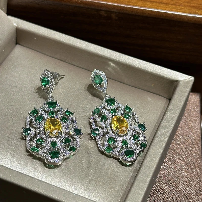 Luxury CZ AAA Zircon Bridal Earrings Colorful Cubic Zirconia Wedding Earring For Women Bride Accessories Birthday Gifts Jewelry b
