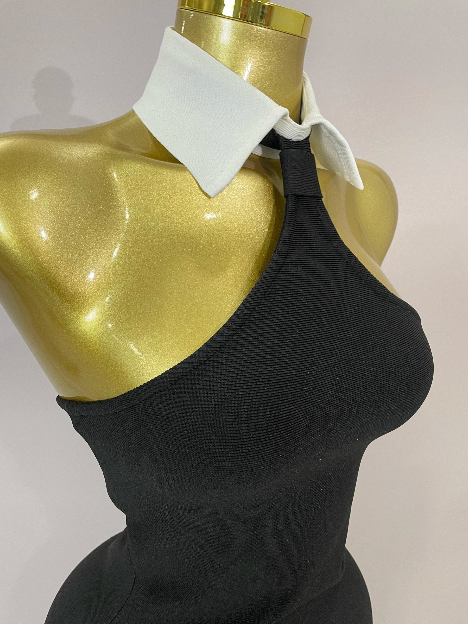Sexy Backless White Shirt Collar Black Mini Bodycon Bandage Dress Women Elegant Evening Club Party Luxury Birthday Dresses