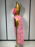 Women Sexy Strapless Ruffles two Pieces Set Bodycon Long Dress High Split Fashion Nightclub Party Birthday Singer Stage Outfit
