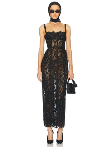 Elegant Lace Spaghetti Strap Long Dress Women Slim Sleeveless Sling Evening Party Gowns Summer Female Fashion Robe