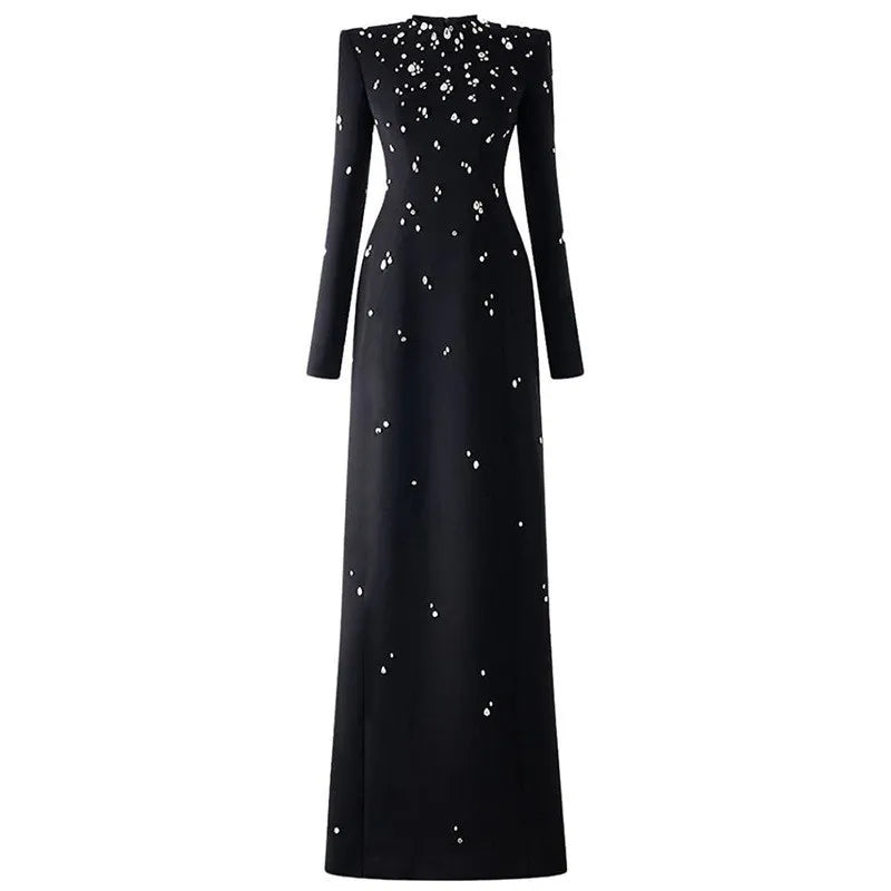Top Quality Women Long Sleeve Shinning Crystal Bodycon Long Bandage Dress Elegant Evening Party Occation Celebrate Outfit