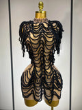Women Sexy Mesh See Through Sparkly Rhinestones Chain Stage Costume Nightclub Celebrate Evening Party Performance Outfit black