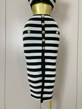 Sexy Off Shoulder Striped Button Two Piece Mini Bandage Set Women Celebrity Designer Evening Party Luxury Birthday Outfit