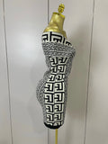 Women Sexy Jacquard Slash Neck Off Shoulder Bodycon Mini Bandage Dress Elegant Evening Birthday Party Dress