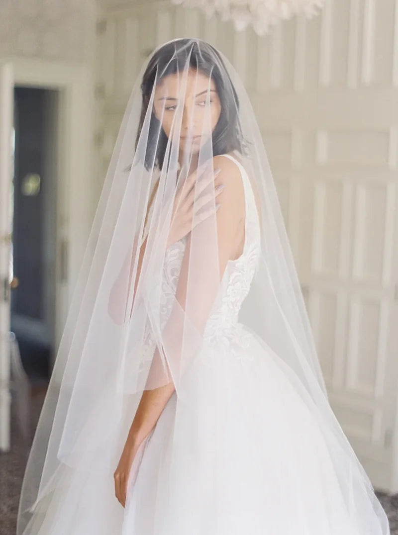 Wedding Veil with Blusher, Drop Bridal Veil