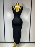 Women Black Elegant Bandage Dress Sexy Sleeveless Bodycon Evening Party Club Luxury Birthday Dress Wedding Guest Gown