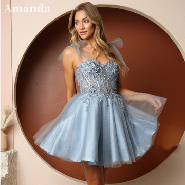 Amanda Fairy Mini Vestido De Novia Sweet Lace Embroid Prom Gown Spaghetti Strap Prom Dress Princess Short فستان سهرة