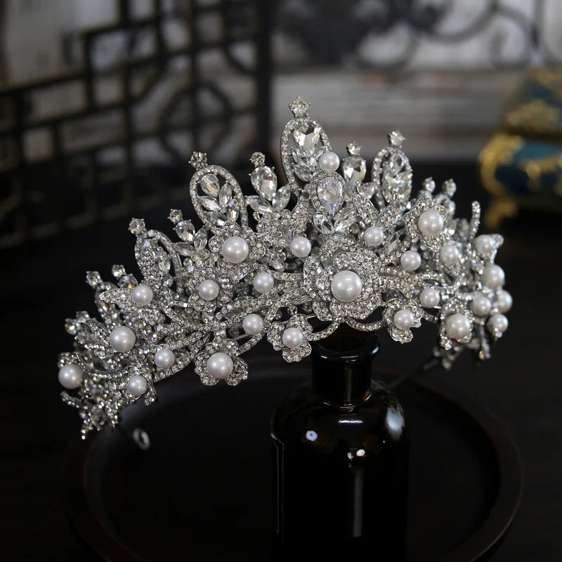 Baroque Wedding Crowns For Bride Luxury Crystal Pearl Queen Bridal Crown Tiara For Pageant Women Wedding Hair Jewerly Headdress as pic 1