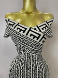 Women Sexy Jacquard Slash Neck Off Shoulder Bodycon Mini Bandage Dress Elegant Evening Birthday Party Dress