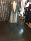 Green Draped Cape, Bridal Green Cape, Soft Tulle Green Shoulder Cape, 60