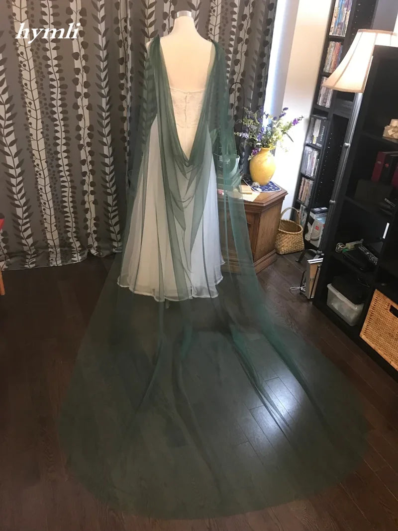 Green Draped Cape, Bridal Green Cape, Soft Tulle Green Shoulder Cape, 60" Wide