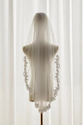 Floral Lace Edge Bridal Veil Fingertip Ivory Wedding Veil