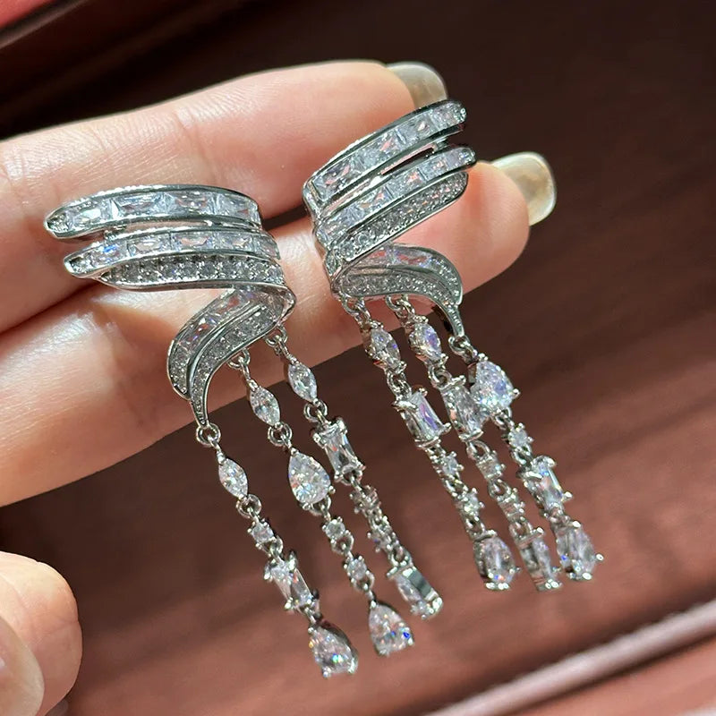 Silver Color CZ Zircon Bridal Earrings Cubic Zirconia Wedding Earring For Women Bride Accessories Dinner Party Dress Jewelry b