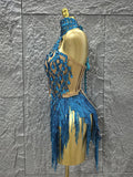Women Sexy Shinning Crystal Sequisn Tassels 2 Pieces Bodycon Mini Dress Nightclub Party Bar Dancer Performance Costume