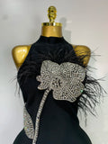 Women Luxury Diamonds Feather Black Bodycon Bandage Dress 2025 Celebrity Elegant Evening Party Birthday Nightclub Dresses