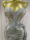 Shiny Silver Sequin Tassels Mini Dress 2-piece Set Women Evening Birthday Party Club ShootPhoto Stage Costume