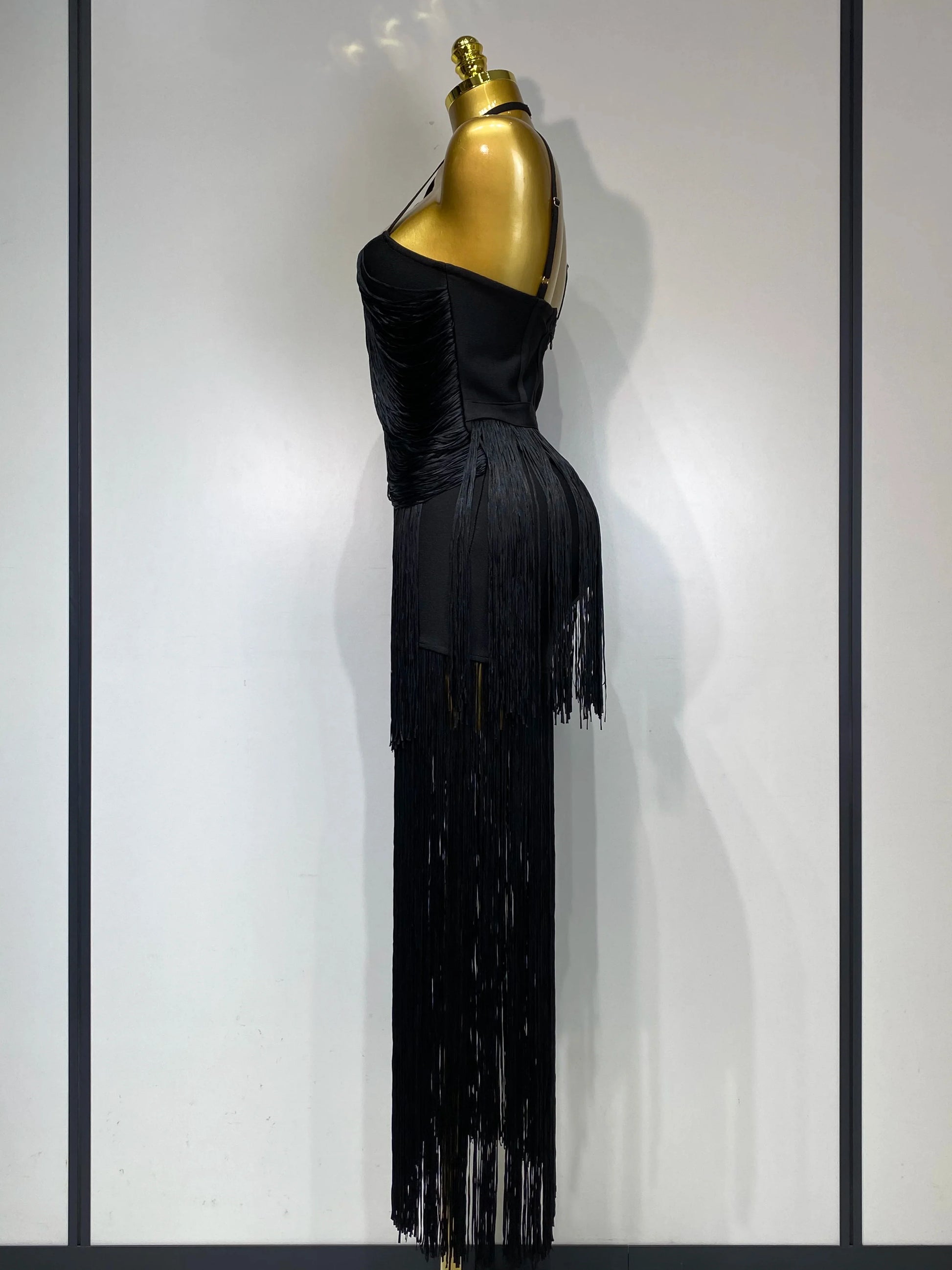 Women Sexy Backless Tassel Black Ankle Bodycon Bandage Dress Celebrity Elegant Evening Club Luxury Birthday Party Dresses