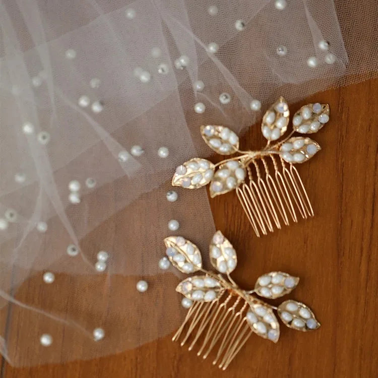 Gold Color Headband Hairband Leaf Headpiece Hairpin Bride Bridesmaids Hair Comb Pin Headdress Bridal Jewelry Wedding Accessories b 2pcs