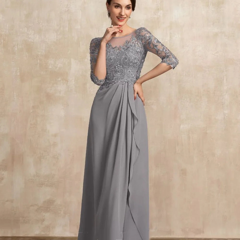 Customized Elegant Chiffon Dress Formal Occasion Half Sleeves A Line Wedding Party Gowns Lace Mother Dresses New For Bride