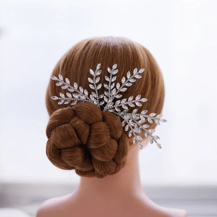 Crystal Rhinestones Hair Pin Clip Leaf Hairpin For Brides Bridesmaids Silver Color Head Piece Wedding Accessories Bridal Jewelry