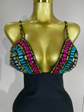 Sparkly Colorful Diamonds V Neck Black Bodycon Bandage Dress Celebrity Elegant Evening Club Party Luxury Birthday Dresses