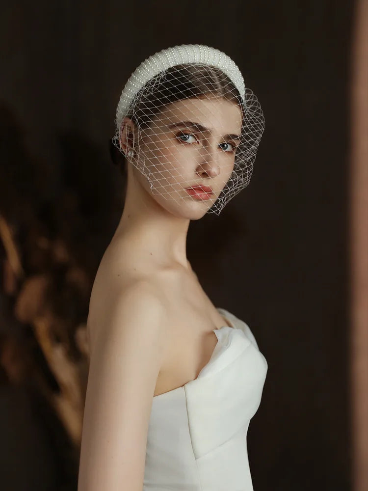 Bridal Hair Jewelry Imitation Pearl Headband Headpiece Lace Hairband For Brides Dinner Party Women Headwear Wedding Accessories