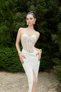 New Summer Women Sexy Strapless Laced-up Bodycon Long Dress Celebrate Evening Party Birthday Girls' Vacation Outfit Vestido