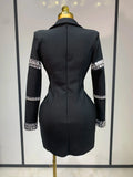 Women Sexy Long Sleeve V Neck Beading Rhinestone Mini Bodycon Bandage Dress Celebrity Elegant Evening Party Birthday Dress