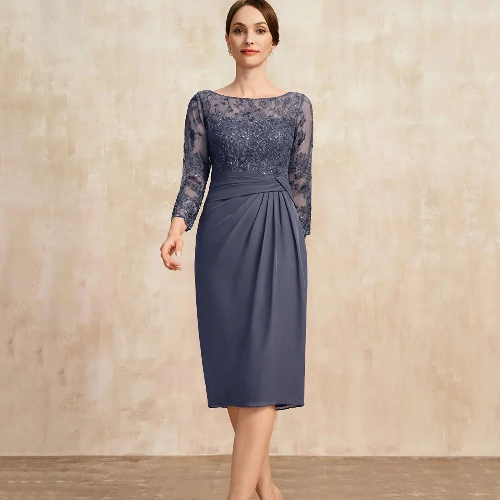 Customized Mother of Dresses Elegant Lace Evening Gowns Long Sleeves Straight Vintage Bride Party Dress robes invitée mariage