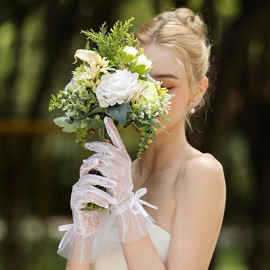 Short Bridal Gloves White Lace Wristband Wedding Glove For Women Girl Party Evening Dress Jewelry Bride Accessories a