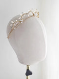 Vintage Gold Color Headband Headpiece Leaf Tiara Crown For Bride Women Crystal Headdress Wedding Accessories Bridal Hair Jewelry