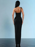 2024 Sexy Women's Light Luxury Sparkle Flower Design Bandage Dress One Shoulder Sleeveless Bodycon Long Dresses Party Vestidos